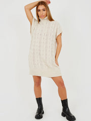 Oversized Roll Neck Cable Knit Dress