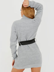 Roll Hals gestricktes Kleid mit Gürtel