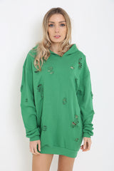Oversized Distressed Hooded Jumper Dress