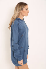 Oversized Distressed Hooded Jumper Dress