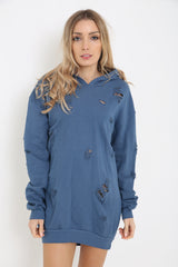 Oversized Distressed Hooded Jumper Dress