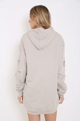 Oversized Distressed Hooded Jumper Dress