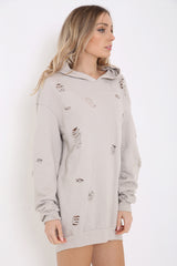 Oversized Distressed Hooded Jumper Dress