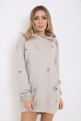 Oversized Distressed Hooded Jumper Dress