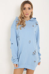 Oversized Distressed Hooded Jumper Dress