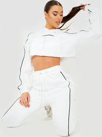 Piping-details bijgesneden hoodie & jogger-coöperatie - White