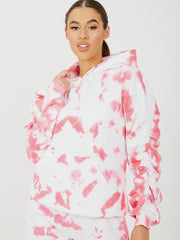 Tie-Dye Ruched Sleeves Fleeced Hoodie
