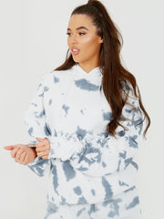 Tie-Dye Ruched Sleeves Fleeced Hoodie