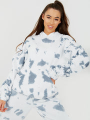 Tie-Dye Ruched Sleeves Fleeced Hoodie
