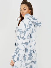 Tie-Dye Ruched Sleeves Fleeced Hoodie