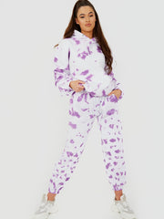 Tie-Dye Ruched Sleeves Fleeced Hoodie