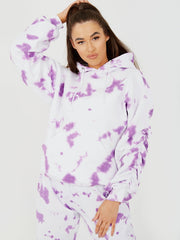 Tie-Dye Ruched Sleeves Fleeced Hoodie