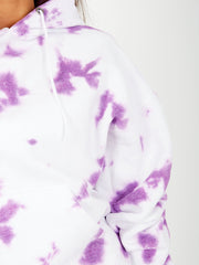 Tie-Dye Ruched Sleeves Fleeced Hoodie