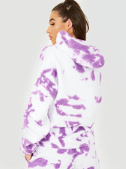 Tie-Dye Ruched Sleeves Fleeced Hoodie