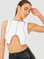 Contraststeek detail geribbeld crop top