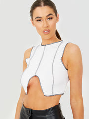 Contraststeek detail geribbeld crop top