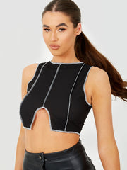 Contraststeek detail geribbeld crop top
