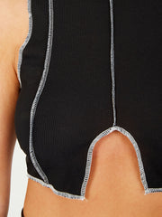 Contraststeek detail geribbeld crop top