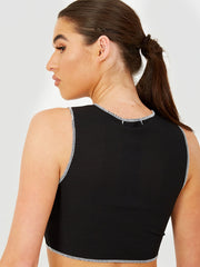 Contraststeek detail geribbeld crop top