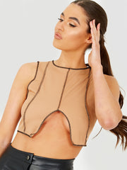 Contraststeek detail geribbeld crop top