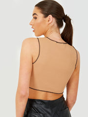 Contraststeek detail geribbeld crop top