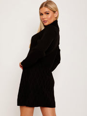 Criss Cross Knit?Ribbed Roll Neck Bodycon Dress