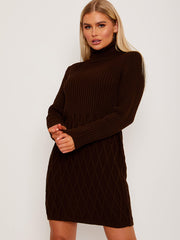 Criss Cross Knit?Ribbed Roll Neck Bodycon Dress