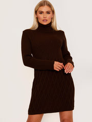 Criss Cross Knit?Ribbed Roll Neck Bodycon Dress