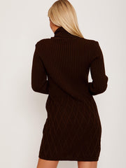 Criss Cross Knit?Ribbed Roll Neck Bodycon Dress