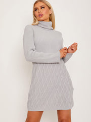 Criss Cross Knit?Ribbed Roll Neck Bodycon Dress