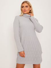 Criss Cross Knit?Ribbed Roll Neck Bodycon Dress