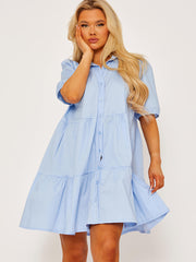 Button-Front Tiered Smock Dress