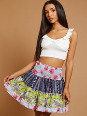 Multi Coloured Shirred Waist Boho Skirt