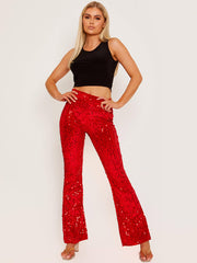 Sequinned Velour Flared Trouser