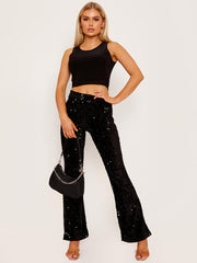 Sequinned Velour Flared Trouser
