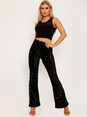 Sequinned Velour Flared Trouser