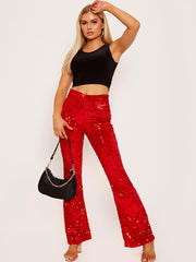 Sequinned Velour Flared Trouser