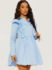 Vestido de camisa de moldura de volante