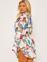 Abstract Print Button Front Collared Belted Dress