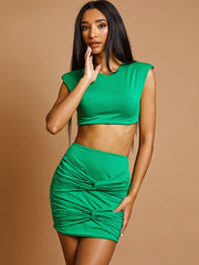 Gevoerde schouder crop top & dubbele draai rokcoöperatie