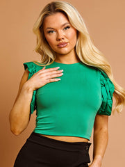 Crop Top With Frill Cap Sleeves