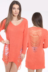 Front And Back Distress Ripped Ladder Oversized Jumper