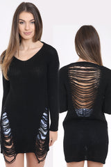 Front And Back Distress Ripped Ladder Oversized Jumper
