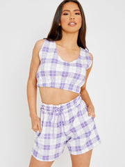 Checked Crop Top & Shorts Fleece Co-ord