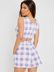 Checked Crop Top & Shorts Fleece Co-ord