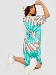 Spiraalvormige tie-dye midi-jurk