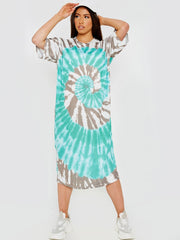 Spiraalvormige tie-dye midi-jurk