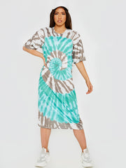 Spiraalvormige tie-dye midi-jurk