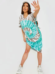 Spiraalvormige tie-dye midi-jurk