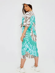 Spiraalvormige tie-dye midi-jurk